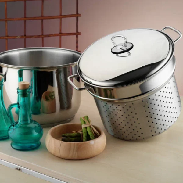Hascevher 20 cm Haşlama Süzgeçli Spaghetti Tencere Cam Kapaklı Kumsal Tepeli